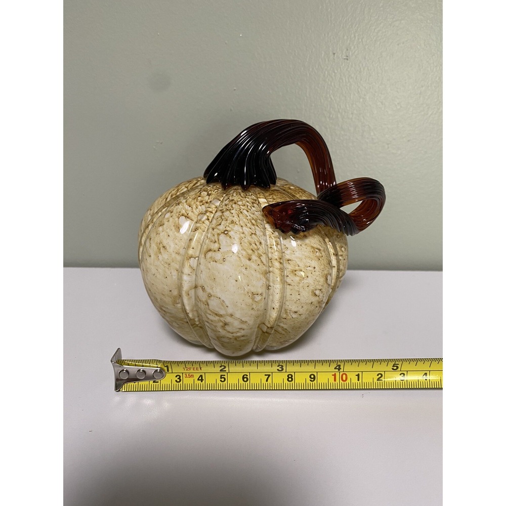 Hand blown Glass Pumpkin Neutrals Brown Amber Yellow Speckled Excellent! - Picture 2 of 8